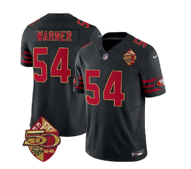 Men's San Francisco 49ers #54 Fred Warner Black 2023 F.U.S.E. 50th Patch Throwback Football Stitched Jersey